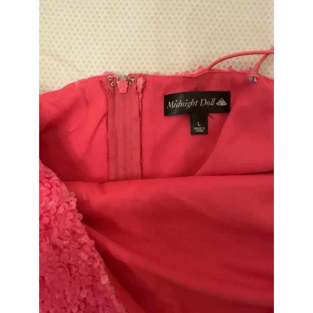 NWT‎ Midnight Doll One Shoulder Sequin Front Slit Bodycon Pink Dress Size L